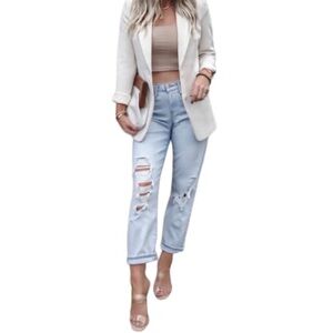 Audrey 3+1 Cream Blazer 3/4 ruched sleeve 1 button Sz S Women